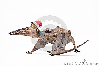 Quetzalcoatlus ,dinosaur with Christmas hat on white background Stock Photo