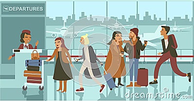 Queue at the airport departure gate Vector Illustration