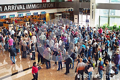 Queue at airport immigration Editorial Stock Photo