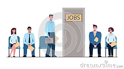 Queue for an interview. Business people want to get a job. Unemployment, crisis, job search. Vector illustration, flat Vector Illustration