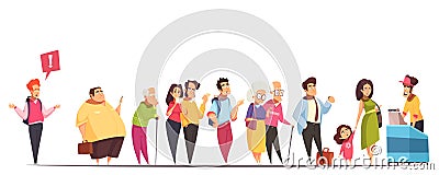 Queue People Characters Vector Illustration