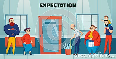 Queue People Hospital Doctor Composition Vector Illustration