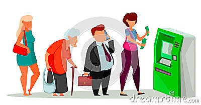 Queue to Automated Teller Machine Vector Illustration