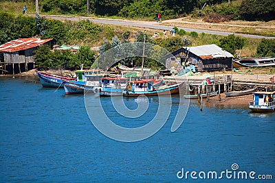 Queule, a small fishing town in southern Chile Editorial Stock Photo