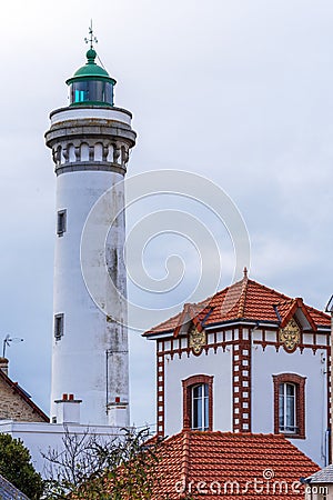 Lighthouse of Port-Maria in Quiberon town, Brittany Editorial Stock Photo