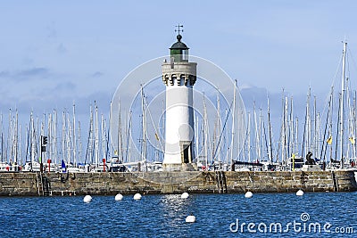 Quiberon lighthouse in France in the downtown harbor Stock Photo