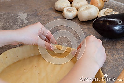 Quiche dough homemade preparation hand crust form Stock Photo