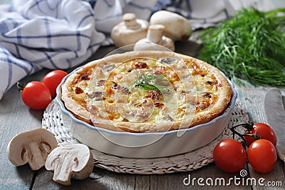 Quiche pie with chicken and mushroom Stock Photo