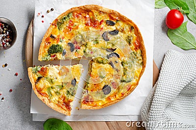 Quiche with Vegetables, Homemade Open Pie, Savory Tart Stock Photo