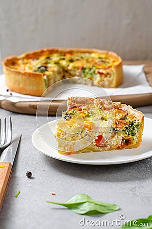 Quiche with Vegetables, Homemade Open Pie, Savory Tart Stock Photo