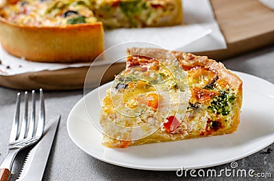 Quiche with Vegetables, Homemade Open Pie, Savory Tart Stock Photo