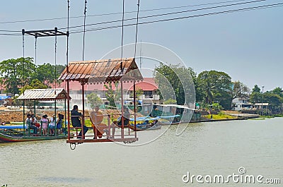 Quick, cheap and easy way to river crossing to get Ayutthaya,Thailand Editorial Stock Photo