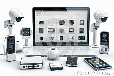 Quick connectivity through advanced IP networking protects seniors in private home networks with secure cameras and sensors for sa Cartoon Illustration