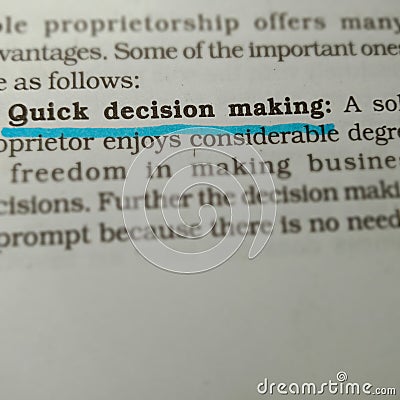 quick decision making text written on book page underlined text form Stock Photo