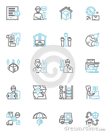 Quick delivery linear icons set. Swift, Prompt, Express, Rapid, Expedited, Fast, Hasty line vector and concept signs Vector Illustration