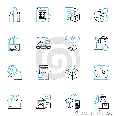 Quick delivery linear icons set. Swift, Prompt, Express, Rapid, Expedited, Fast, Hasty line vector and concept signs Vector Illustration