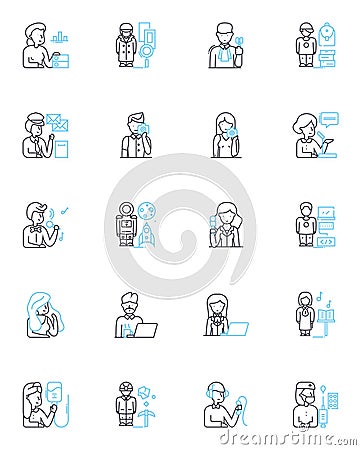 Quick duties linear icons set. Swift, Rapid, Hasty, Instantaneous, Prompt, Efficient, Expedited line vector and concept Vector Illustration