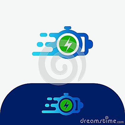 Quick and Fast Charging Battery Stopwatch Logo Vector Icon Vector Illustration