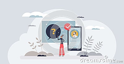Quick queries and instant replies as fast response answer tiny person concept Vector Illustration