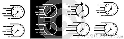 Quick time or deadline icon set in line style, Timers, Express service, Countdown timer and stopwatch flat Cartoon Illustration
