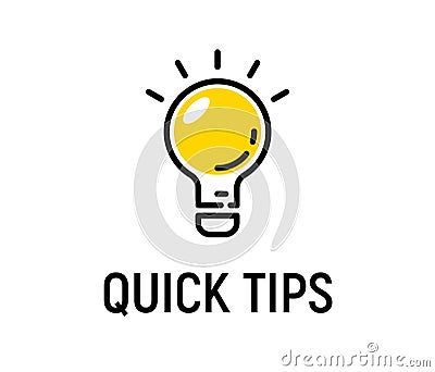 Quick tip hint vector icon bulb. Fact tip idea line icon logo guide Vector Illustration