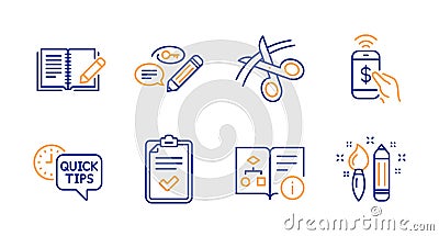 Quick tips, Checklist and Feedback icons set. Phone payment, Keywords and Technical algorithm signs. Vector Vector Illustration