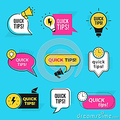 Quick tips. Graphic outline shapes tricks for remind text notes or badges vector set Vector Illustration