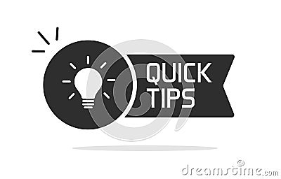 Quick tips icon vector pictogram simple black white glyph symbol clipart graphic illustration, help hint advice info label tag Vector Illustration