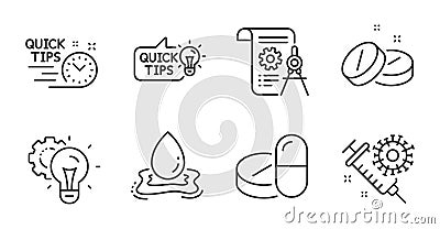 Quick tips, Idea gear and Medical tablet icons set. Vector Vector Illustration
