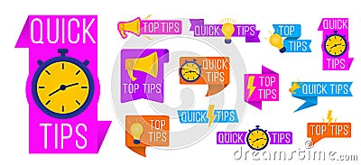 Quick tips letterings set, emblems and banners. Vector Illustration