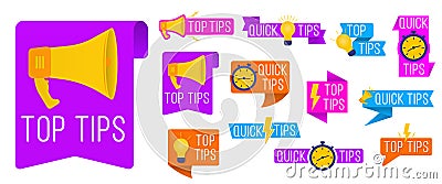 Quick tips letterings set, emblems and banners. Vector Illustration