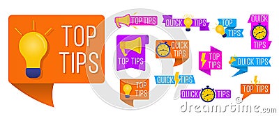 Quick tips letterings set, emblems and banners. Vector Illustration