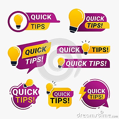 Quick tips logo badge with yellow lightbulb icon vector illustration Vector Illustration