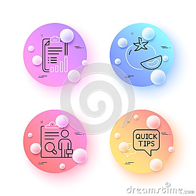 Quick tips, Tomato and Inspect minimal line icons. For web application, printing. Vector Stock Photo