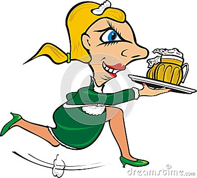 Quick waitress - serve the beer Vector Illustration