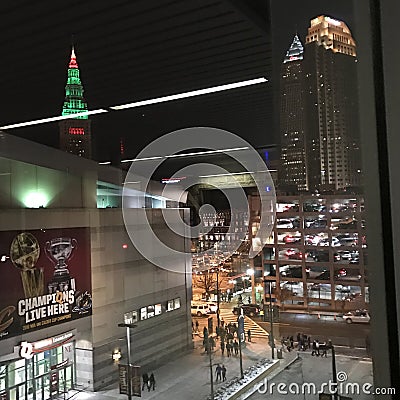 A view from the Q - Champions Live Here - Downtown Cleveland, Ohio Editorial Stock Photo