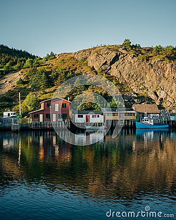 Quidi Vidi Harbour at golden hour, St. Johns, Newfoundland and Labrador, Canada Stock Photo