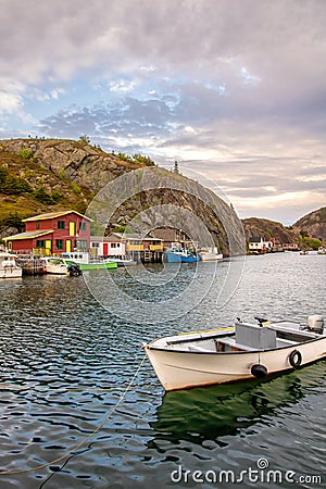 Quidi Vidi, Newfoundland - June 24, 2019 : Beautiful sunset over a small fishing village near St John`s. Editorial Stock Photo