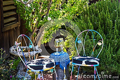 Quiet Corner With Table, Chairs & Glasses Stock Photo