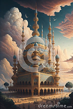 mosque fantasy starry night, islamic holiday ramadan kareem Stock Photo