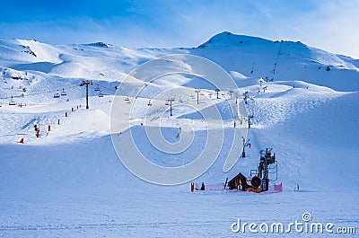 Quiet and empty slopes of the ski resort of Piau-Engaly, Pyrenees, France Stock Photo