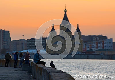 Embankment of the Volga River at sunset. Nizhny Novgorod. Editorial Stock Photo