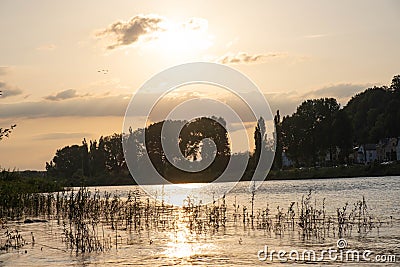 The quiet evening river Elbe flows Stock Photo