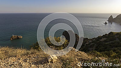 The view of the beach Fiolent. Quiet evening on the Black sea. Stock Photo
