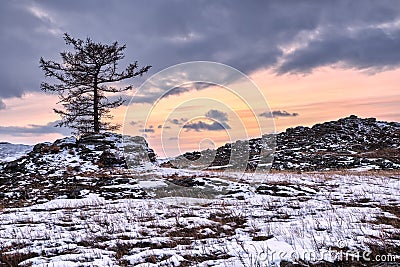 Quiet evening in Tazheran steppe Stock Photo