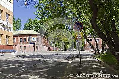 Quiet green street in Moscow Editorial Stock Photo