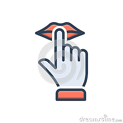 Color illustration icon for Quiet, keep finger on lip and shush Vector Illustration