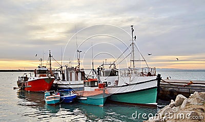 Quiet Morning in a small harbor Stock Photo