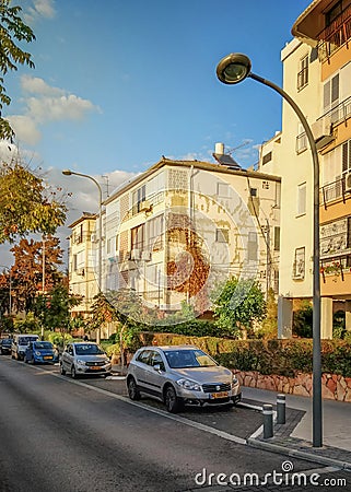 Quiet neighborhood in Golden hour in Rishon LeTsiyon Editorial Stock Photo