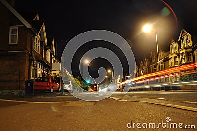 Quiet night street residential area Stock Photo